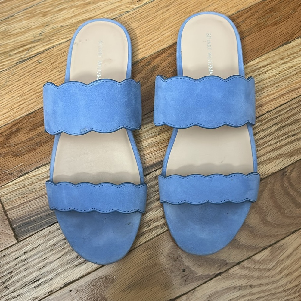 Stuart Weitzman Blue Santorini Scallop Slide Sandals size‎ 7 - Picture 2 of 6